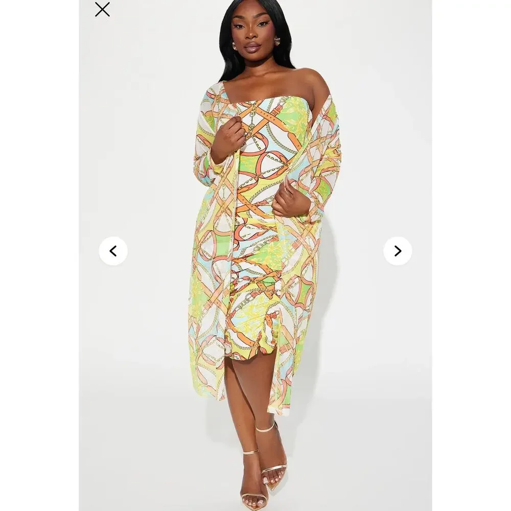 Jolie & Joy Ruched Shirred Bodycon Midi Dress Sheer Cardigan Set Womens 2X READ